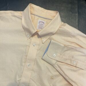 BROOKS BROTHERS -MADISON  -Original Polo Oxford Shirt Orange Stripe Cotton Large